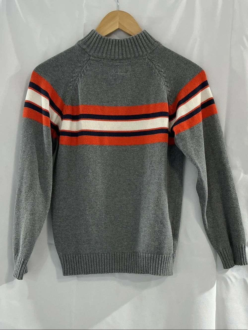 OshKosh B'gosh Gray Half-Zip Sweater with Orange, White & Navy Stripes